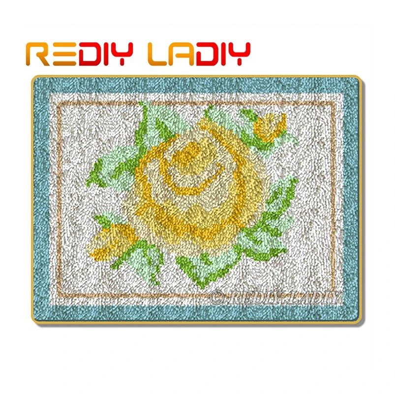Latch Hook Rug Kits Crocheting Carpet Orange Rose Acrylic Yarn Pre-Printed Canvas Cushion Mat DIY Crochet Tapestry Crafts | Дом и сад
