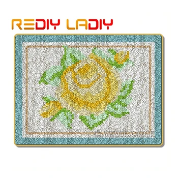 

Latch Hook Rug Kits Crocheting Carpet Rug Orange Rose Acrylic Yarn Pre-Printed Canvas Cushion Mat DIY Crochet Tapestry Crafts