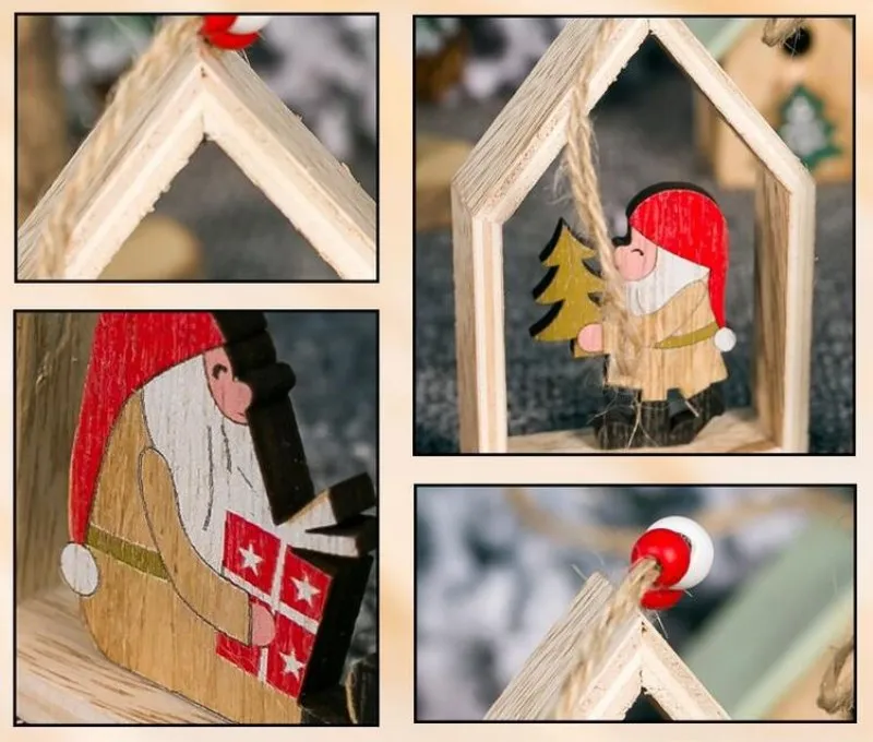 Милые деревянные полые Санта Клаус в форме дома рождественские украшения для дома елки подвески, подвесные украшения Рождество год Декор