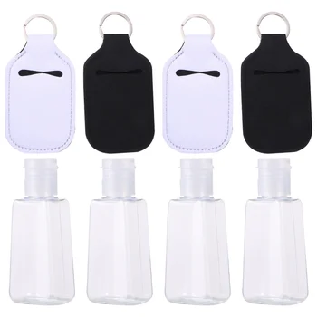 

4 Set 30ml Empty Bottle and Keychain Holder Refillable Hand Sanitizer Bottles with Keychain Carriers for Soap Lotion and Liquids