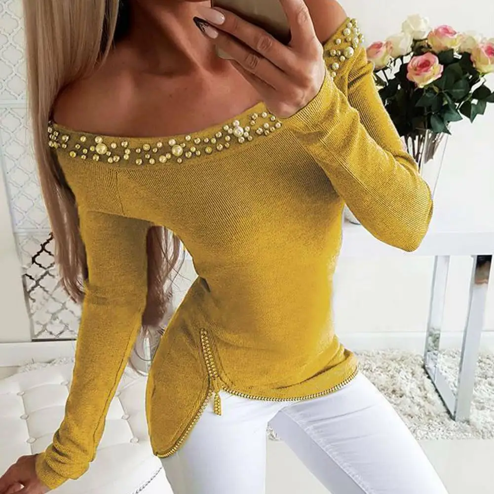 yellow off the shoulder long sleeve top