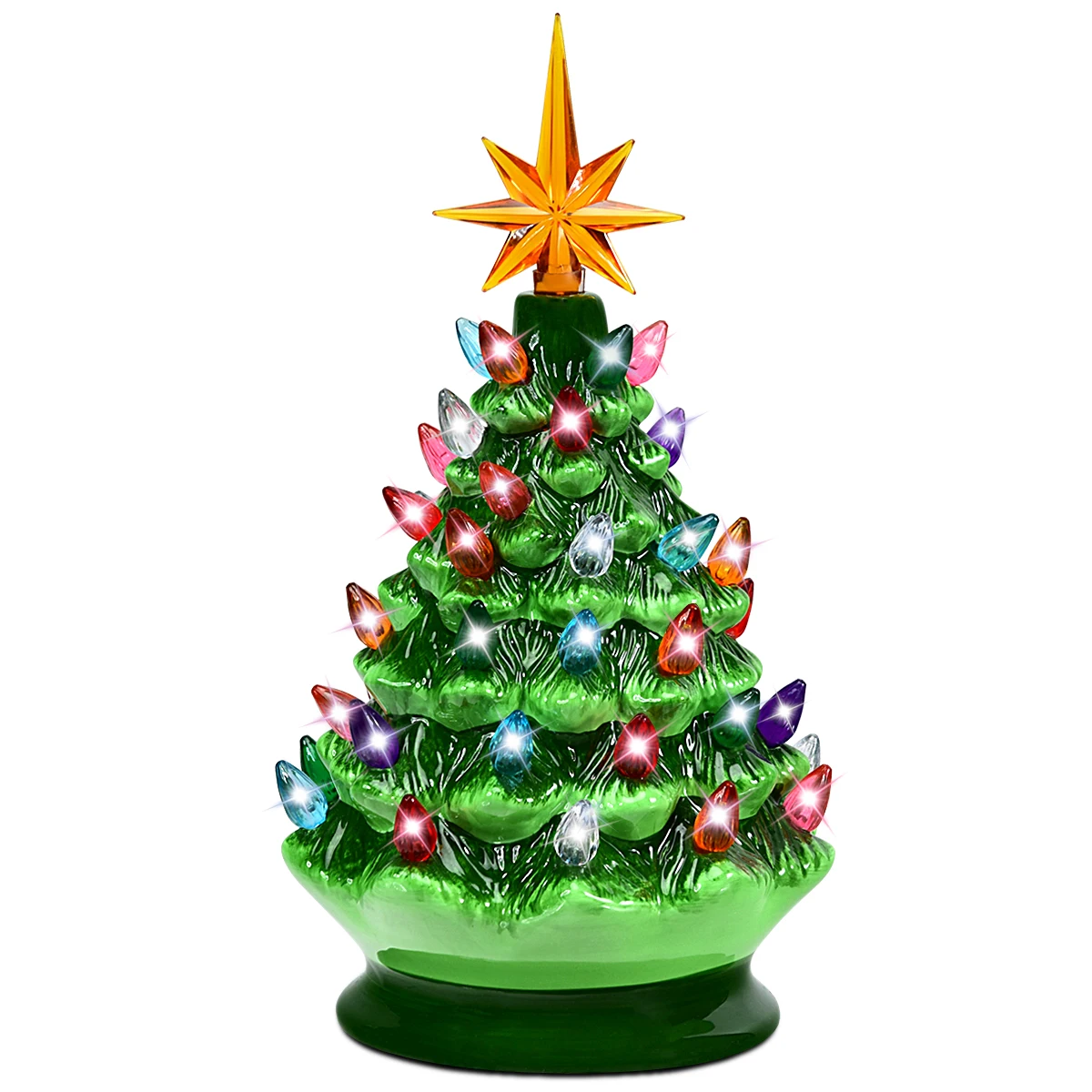 

Costway 9.5''Pre-lit Hand-Painted Ceramic Tabletop Christmas Tree Green