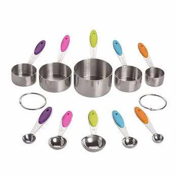 

10 PCS Professional Grade Spoons Set and Stainless Steel Measuring Cups with Soft Silicone Handles for Easy Grip