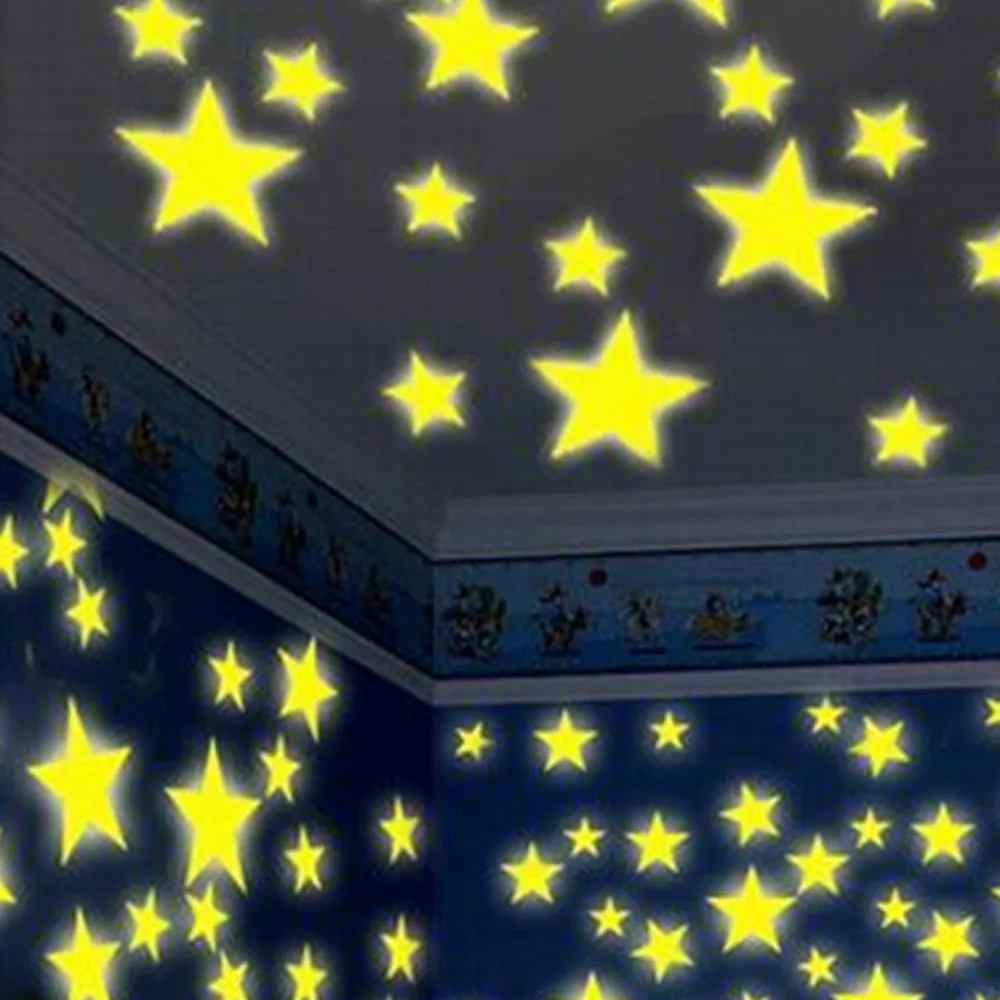 100pcs Fluorescent Stars Wall Stickers 3D Star and Moon Energy Storage