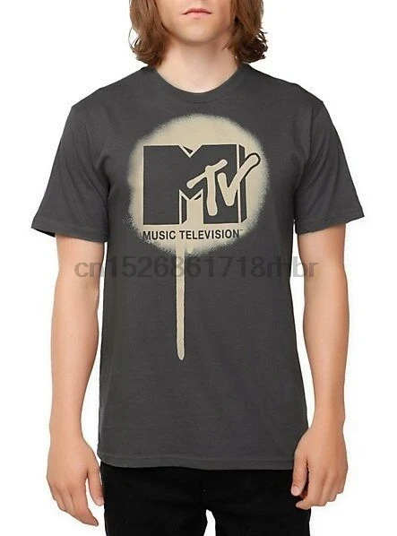 MTV спрей трафарет под краску Логотип Мужская облегающая футболка Серый Размер M