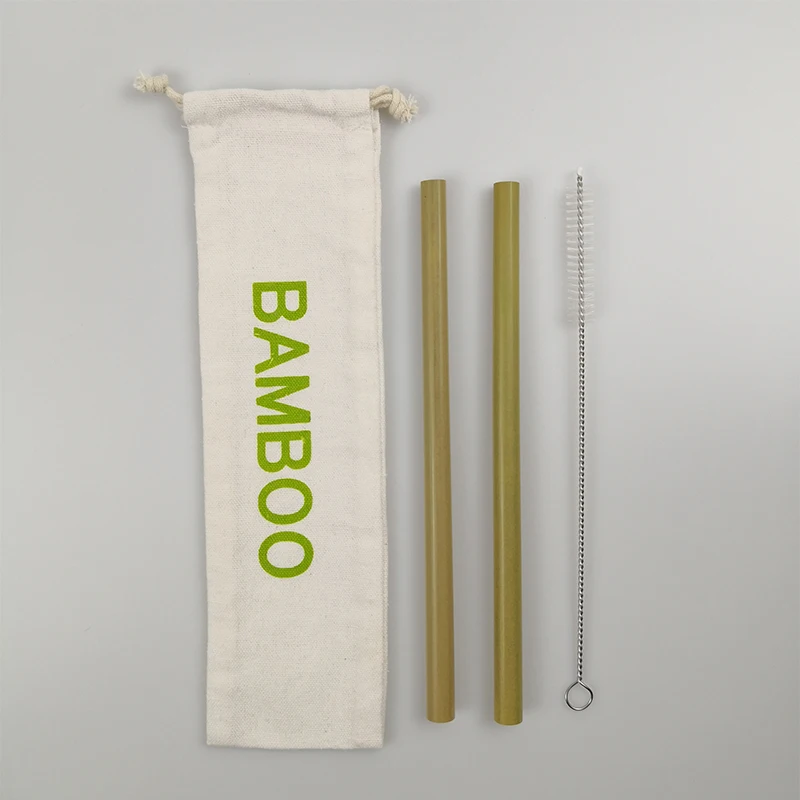 Natural bamboo drinking straws 2pcs and a brush in cotton carrying bag for water spirit cocktail soda | Дом и сад