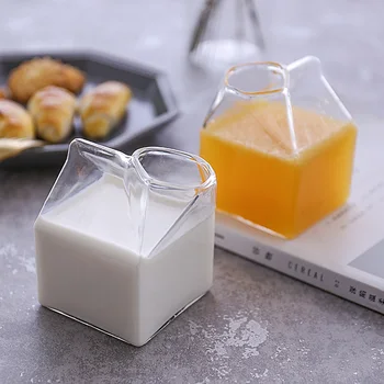 

Durable Heat-resistant Transparent Milk Cup Breakfast Juice Coffee Mug Adult Children's Drinking Accessories Square Milk Box