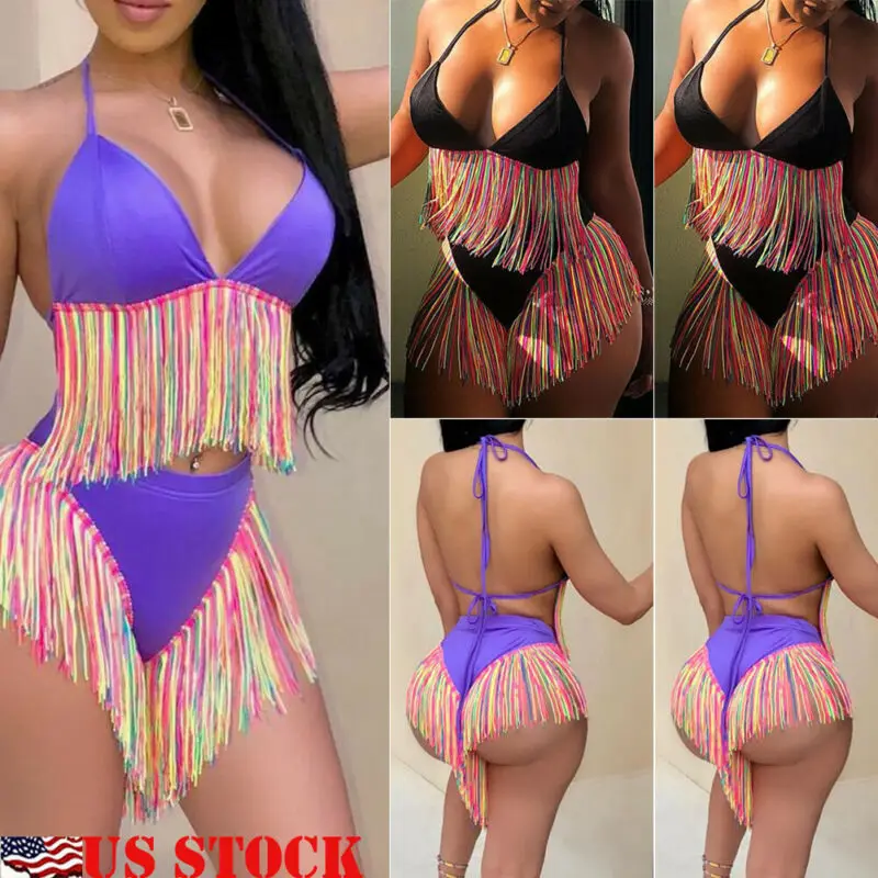 

High Quality Fashion Women High Waist Push-up Padded Bra High Waist Tassel Femme Bandage Bikini Set Swimsuit Swimwear Bathing