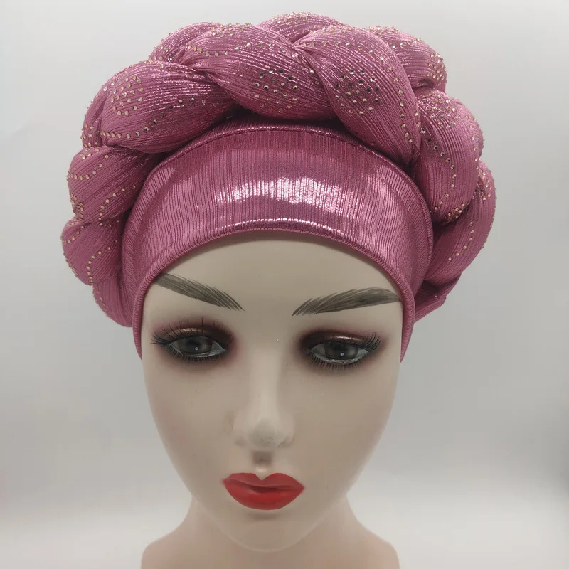 

2021 Turban Africain Femme Glitter Elastic Muslim Hijab Women Head Wraps Braids Turbante African Caps American Clothing
