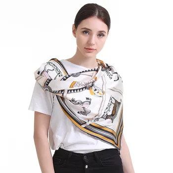 

2020 New Women's Retro National Style Printed Silk Big Square Scarf Fashion Light Luxury Women's Shawl Scarf Gift Scarves