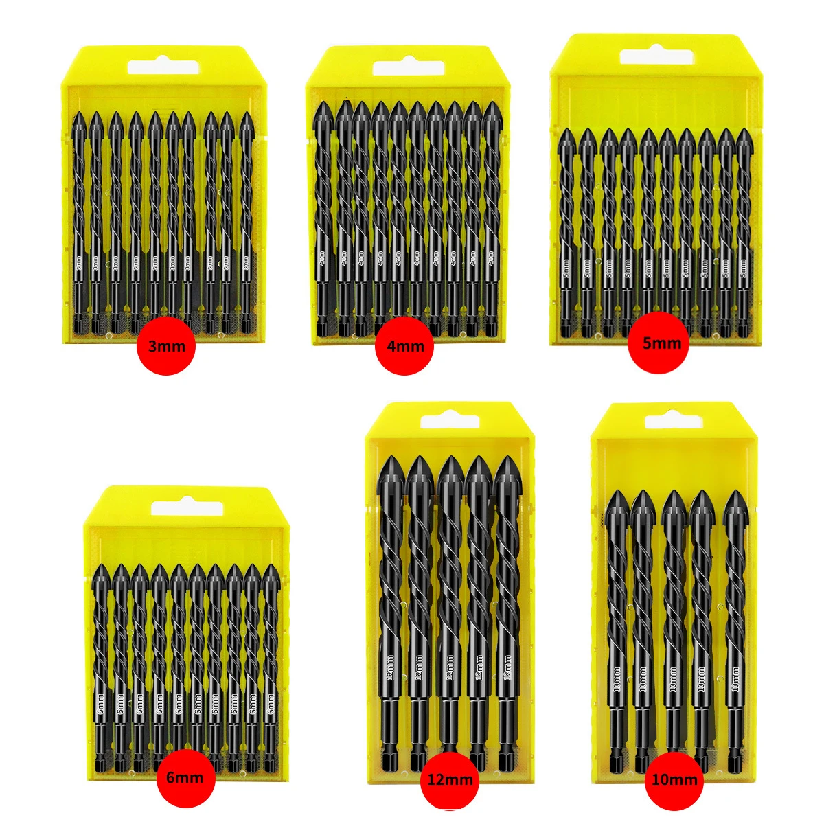 

5-10 Pcs/set Cross Hex Tile Bits Glass Ceramic Concrete Hole Opener Alloy Triangle Drill Size 3/4/5/6/8/10/12 mm