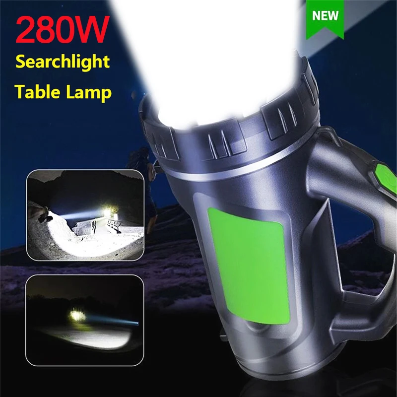

280W Long Use LED Torch Camping Water Resistant Search Light Powerful Lantern With Side Night light Handle Spot 18650 Battery