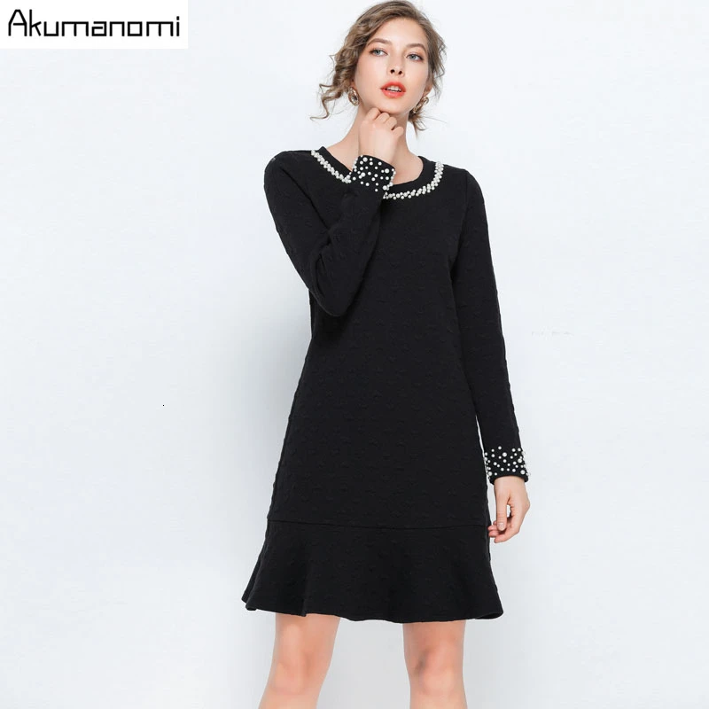Платье большого размера Осень Зима 5xl 4XL 3XL XXL Xl с длинным рукавом на молнии повседневное ТРАПЕЦИЕВИДНОЕ элегантное женское черное платье размера плюс
