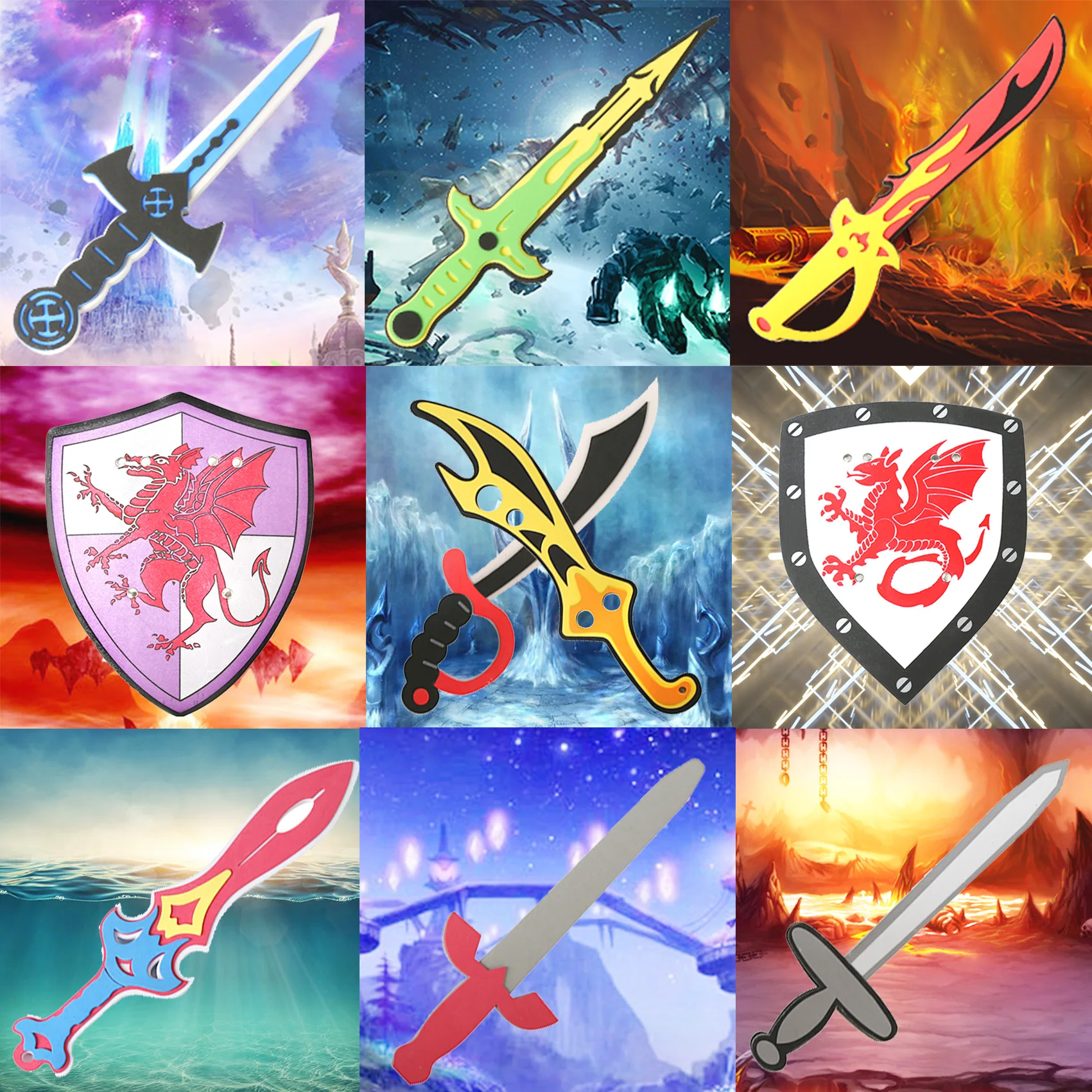 amazing  10PCS Assorted EVA Toy Swords Assorted Foam Toy Sword Shield Ninja Warrior Weapons Sports Outdoor T