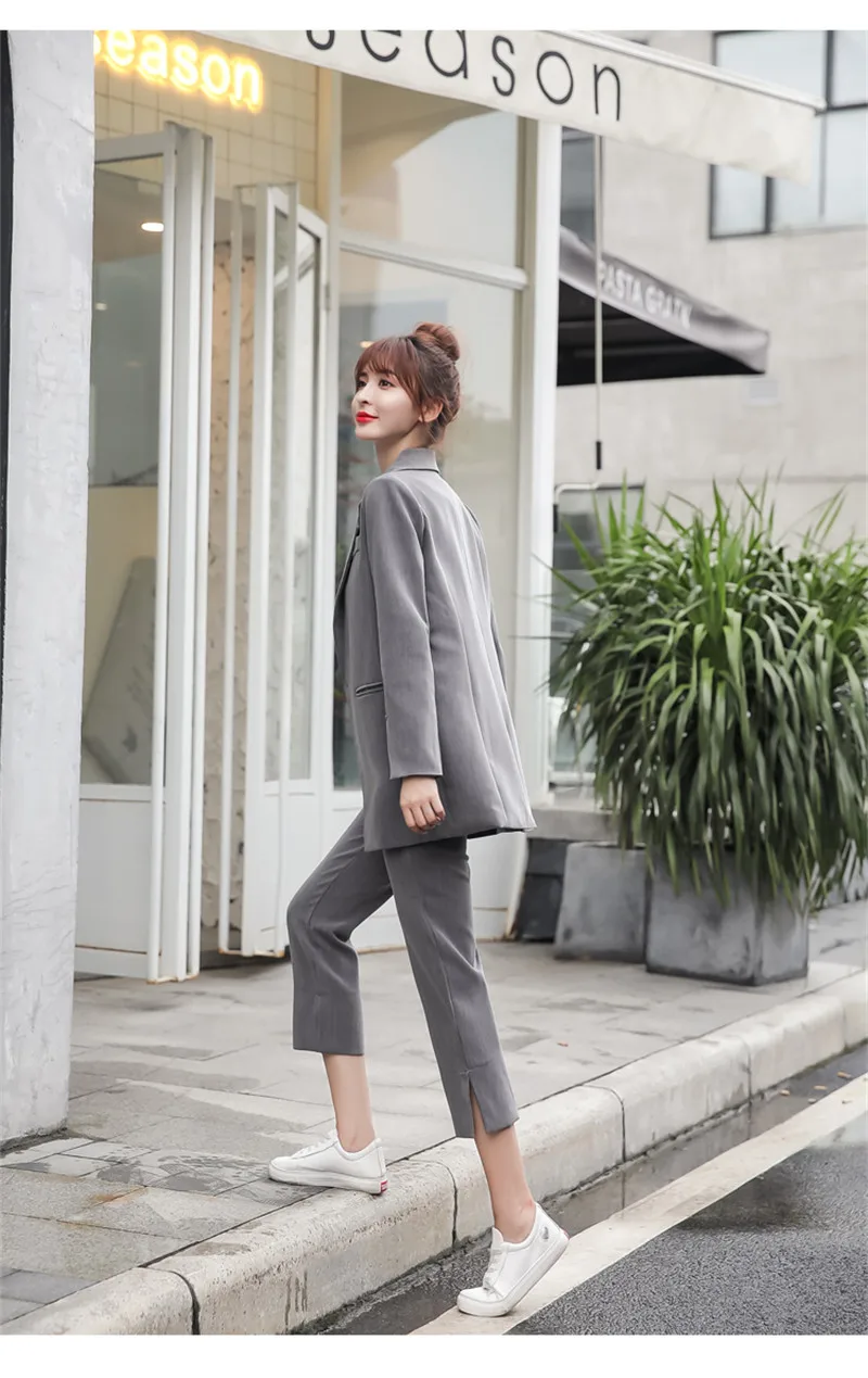 pearls fashion office set women 2 piece set long sleeve blazer autumn suit coat jackets ankle length pants suit