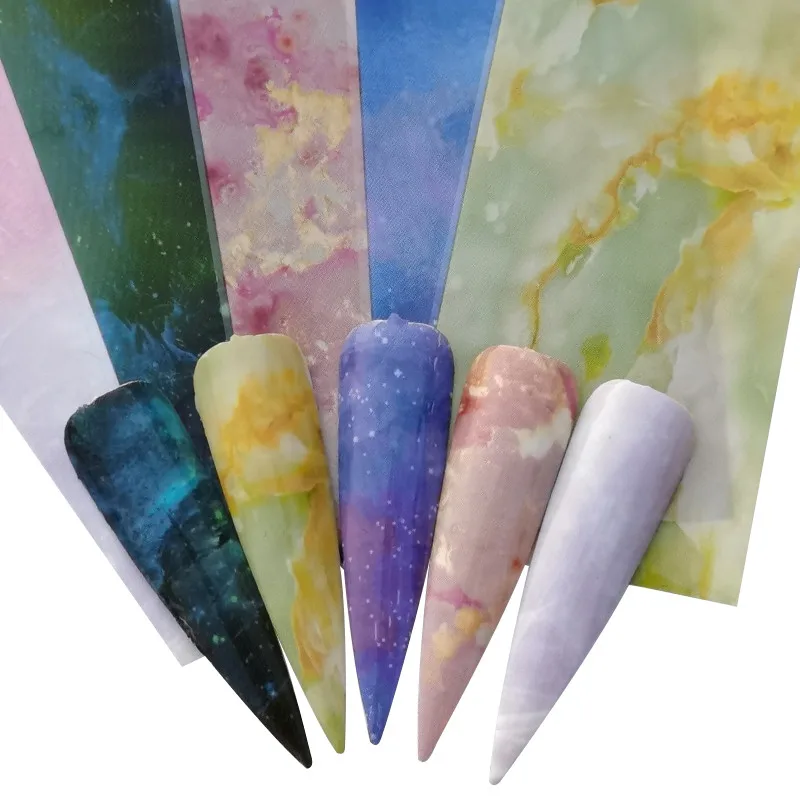 WUF 15x4cm Nail Foils Marble Series Pink Blue Foils Paper Nail Art