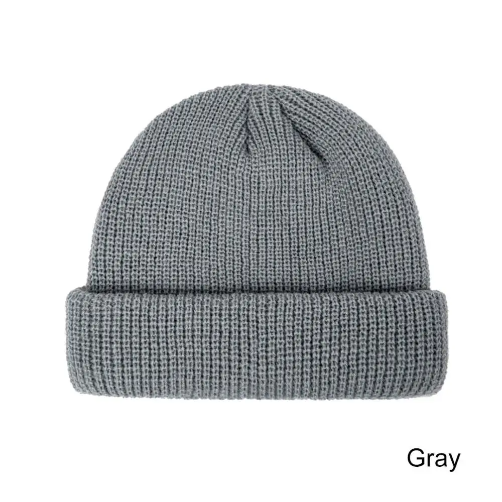 gray Fashion Unisex Winter Hat Cuffed Cib Knit Hat Short Melon Skin Beanies Autumn Winter Solid Color Casual Beanie Hat - Цвет: gray