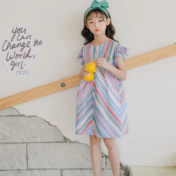 

YourSeason New 2020 Summer Multi Color Stripe Girls Dress Cotton Baby Girls Cute Princess Casual Midi Casual Dresses