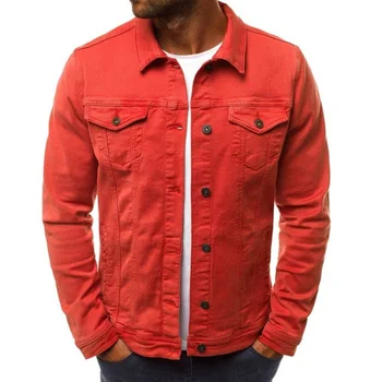 

Men Denim Slim Jackets Jackets Solid Long Sleeve 2 Front Pockets Coat for Autumn -MX8