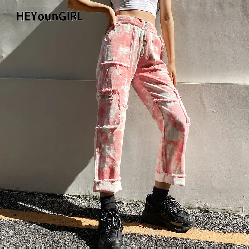 HEYounGIRL Tie Dye Print Jeans Women Women Pocket High Waisted Denim Pants Capris Zipper Casual Fashion Long Trousers Streetwear HEYounGIRL Tie Dye Print Jeans Women Women Pocket High Waisted Denim Pants Capris Zipper Casual Fashion Long Trousers Streetwear