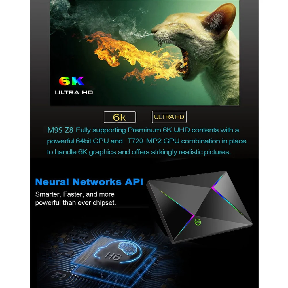 M9S Z8 Смарт ТВ коробка 6K Android 9,0 ТВ коробка, 4 Гб оперативной памяти, 32 Гб встроенной памяти 4 Гб 64 Гб Встроенная память 4 ядра H.265 USB3.0 2,4G, Wi-Fi, IPTV Set-top Box