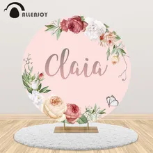 

Allenjoy Flower Pink Round Background Circle Backdrop Cover Customized Birthday Party Baby Shower Girl Decor Photo Booth Banner