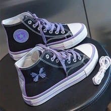  High Purple Sneakers Women's Fashion 2021 Canvas Shoes Women Vintage Tennis Female Butterfly School Shoes Girl  Flat Shoes Girl 