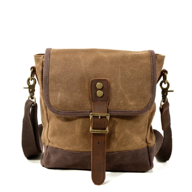 Unisex-Umhängetasche aus gewachstem Canvas und Leder im Militär-Vintage-Stil für Herren, 2020, Freizeit- und Reisetasche_voghion.com