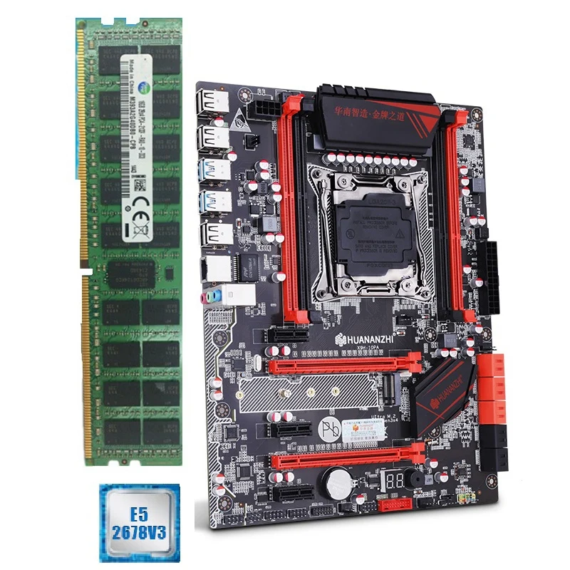 Материнская плата HUANANZHI X99 LGA2011-3 со слотом M.2 NVMe со скидкой, материнская плата с процессором Xeon E5 2678 V3 ram 64G(4x16G) 1866 REG ECC