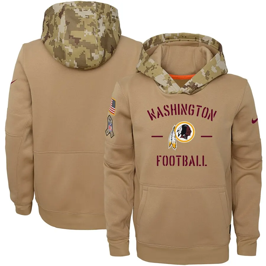 Женская Молодежная Американская Футбольная Толстовка Redskins Салют для обслуживания Sideline Therma пуловер с капюшоном