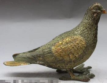 

10" Folk Chinese Feng Shui Bronze Gilt Carving Animal Bird Pigeon Dove Sculpture R0709