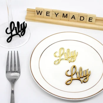 

12 Custom Laser Cut Gold / Silver Mirror Names Place Name Settings Guest Name Tags Wedding Party Wedding Place Cards Table Decor