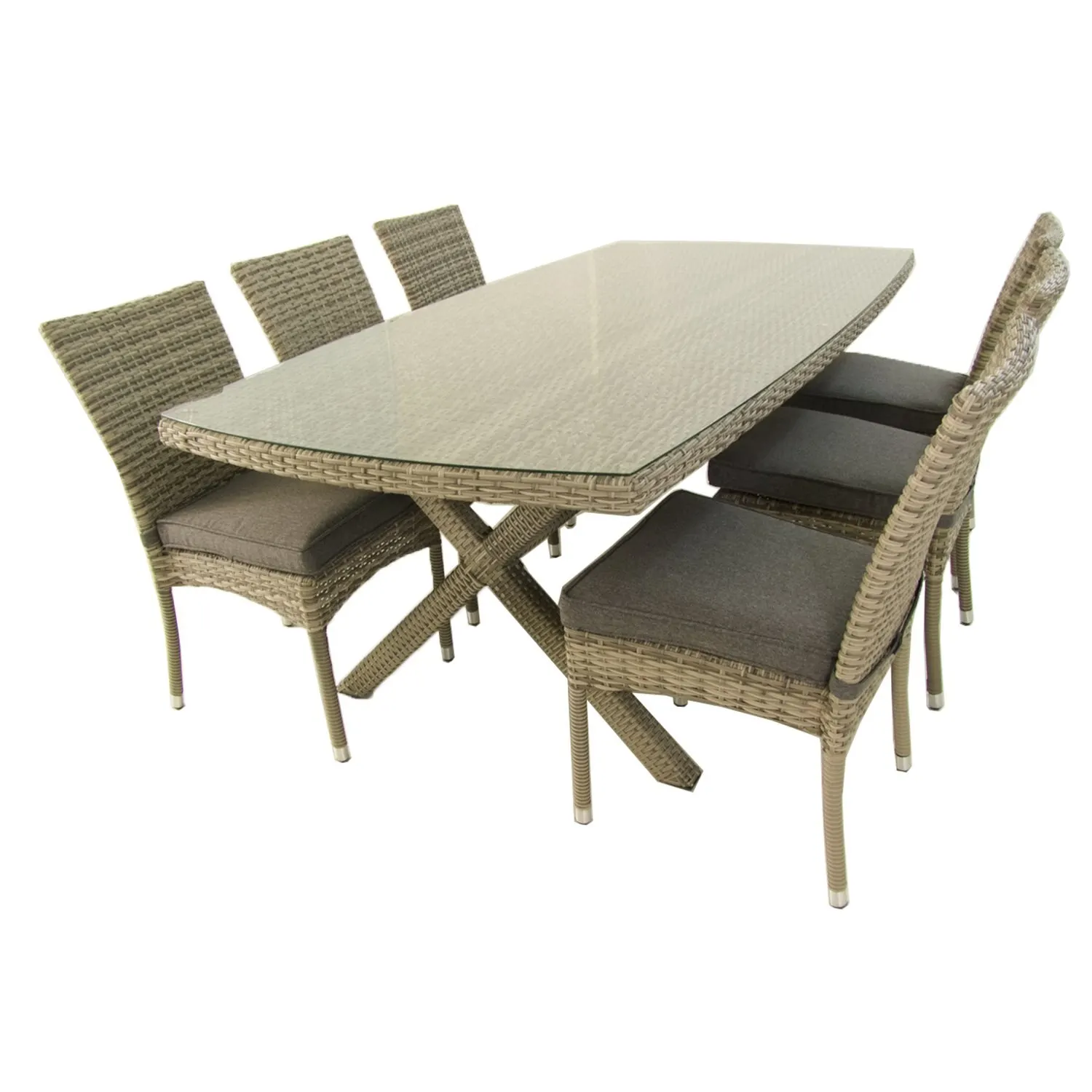 Set Table 200x100cm + 6 stackable chairs | Aluminium synthetic rattan