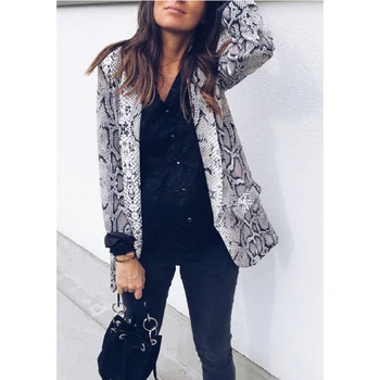 

Hirigin Autumn Fashion Women Office Lady Casual Elegant Snack Print Long Sleeve Python Jacket Coat Outwear