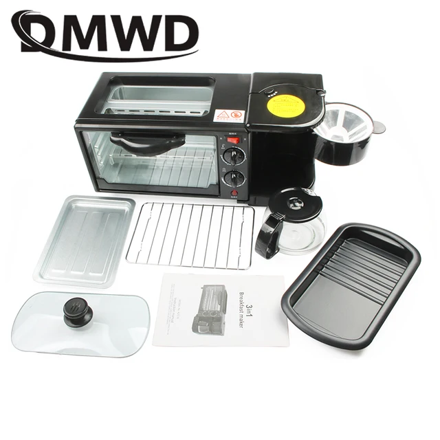 DMWD Electric 3 in 1 Breakfast Machine Multifunction Mini Drip American Coffee Maker Pizza Oven Egg Omelette Frying Pan Toaster 6