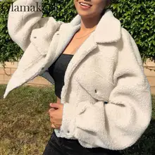 Glamaker, искусственный мех, карман, короткое, плюшевое пальто, женское, белое, зимнее, теплое, кроп, меховая куртка, сексуальная, уличная, осенняя мода, черное пальто