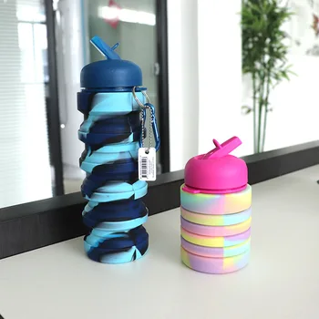 

Foldable Water Bottle Leakproof Fold Silicone Cute Water Bottles Kids Cup with Straw Outdoor Hiking Camping 500ml/17oz R2007