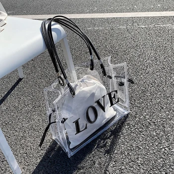 

NEW Fashion Transparent Large-capacity Handbag Unique Design Vintage Jelly Bag Tote Bag Width37.5cm Height 29.5cm Thickness 12cm