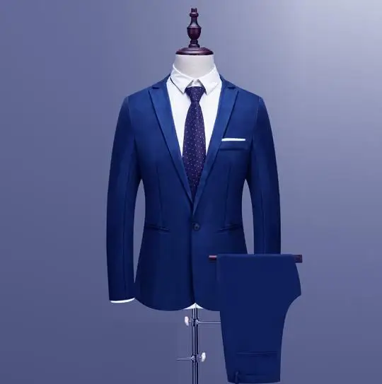 

2020 New Spring Autumn 2 Pieces Men's Suits Slim Fit Button Pure Color Blazer Suits Male Casual Business Blazer Suits