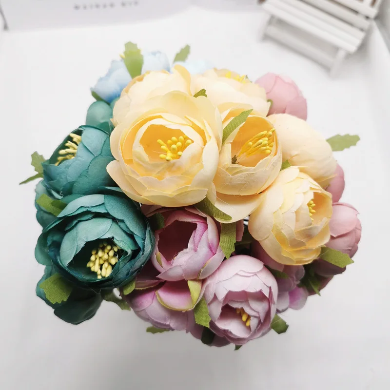 6 шт./лот мини Маргаритка из шелка искусственные цветы розы Букет DIY бумажное украшение для свадьбы с цветочным рисунком для цветок для скрапбукинга