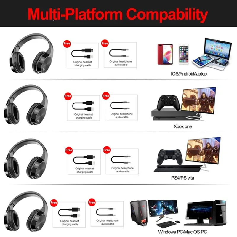 Wireless Headphones Bluetooth 5 0 Headset Foldable Stereo Headphone Gaming Earphones With Microphone For PC Mobile phone Mp3