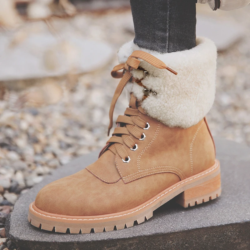 Bottes femme/новые зимние ботинки женская обувь плюшевые теплые мотоциклетные ботильоны с перекрестной шнуровкой женские зимние ботинки mujer