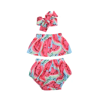 

Pudcoco Fast Shipping 0-24M Sweet Baby Girls watermelon Romper Tops+Triangle shorts +Headband 3pcs Watermelon Outfits Clothes