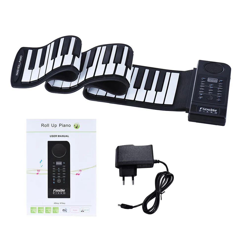 Portable Silicon 61 Keys Roll Up Piano Electronic MIDI Keyboard with Built-in Loud Speaker - Цвет: EU