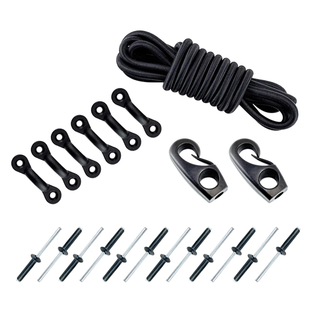 Kayak Bungee Kit 2.5m Cord, 6 Padeyes, 2 Bungee Cord Ends, 12 Rivets 