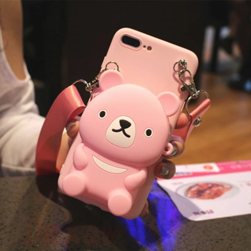 Luxury Bear Change bag For Samsung Galaxy A82 A22 A02 A32 A02S A72 A52 A12 M12 A42 M51 M31S A01 M01 Core coin zipper wallet case samsung flip phone cute