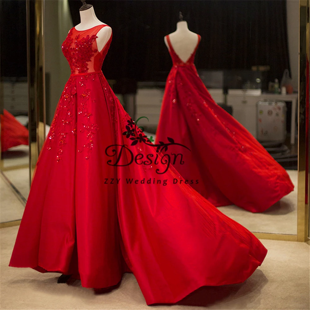 Новое поступление Vestidos De Fiesta De Noche красный орнамент ручной работы Бисероплетение атласные вечерние платья Полная длина на заказ Выпускные