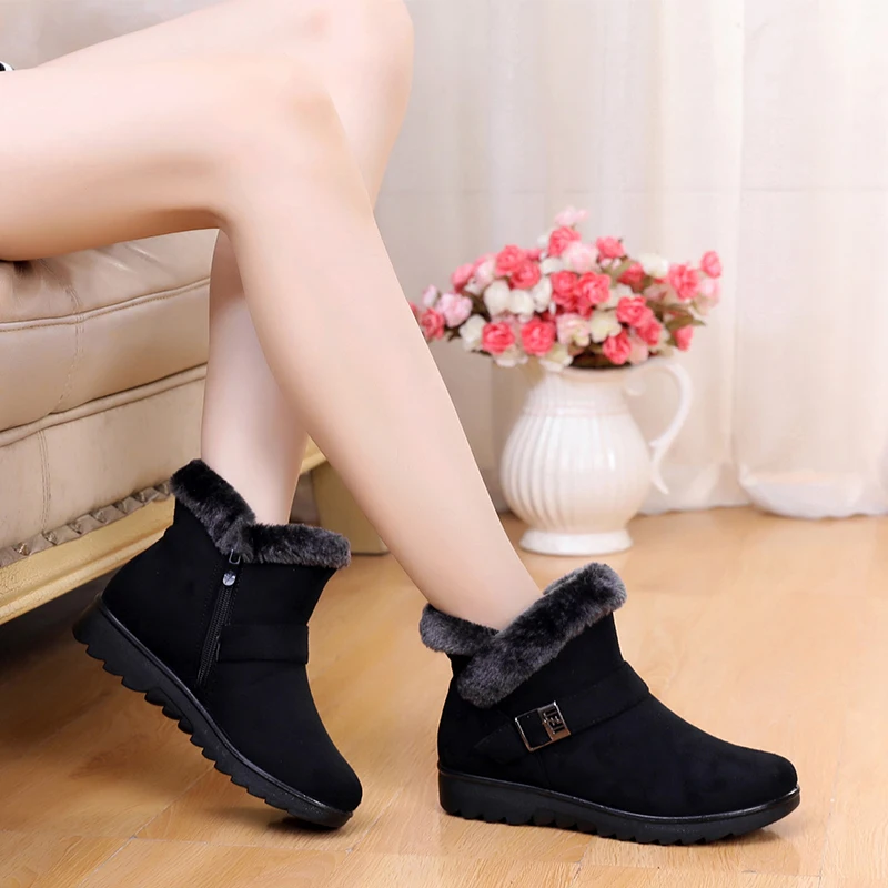 

Winter Women Ankle Boots New Fashion Flock Wedge Platform Winter Warm Red Black Snow Boots Shoes For Female Plus Size 40 41