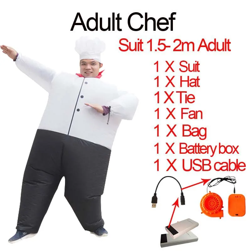 Chef Inflatable Halloween Costume Women Men Adult Air Blown Suit Party Carnival Cosplay Outfit Chief Cook Fancy Dress Jumpsuit