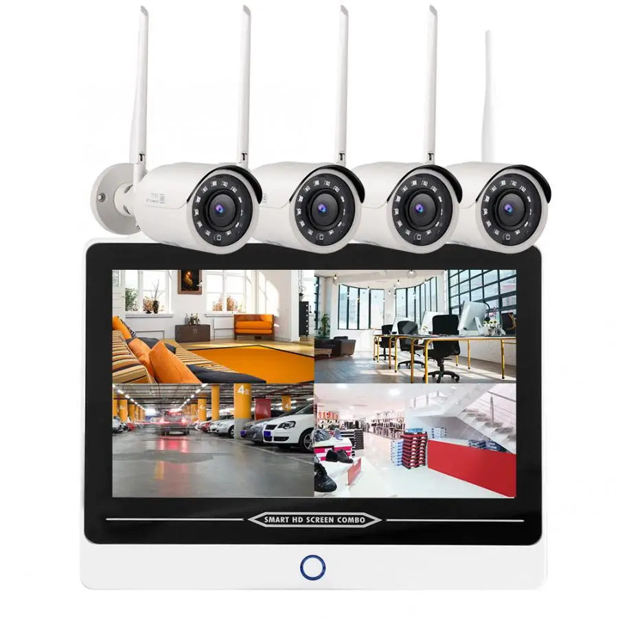 12.5in lcd монитор 4CH Wifi NVR 1080P беспроводная система безопасности камеры для Onvif 100-240V